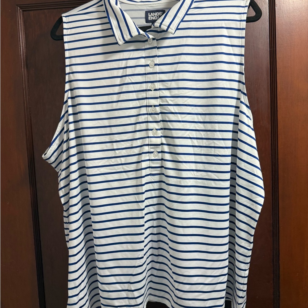 Lands' End Striped Polo Shirt - Blue and White